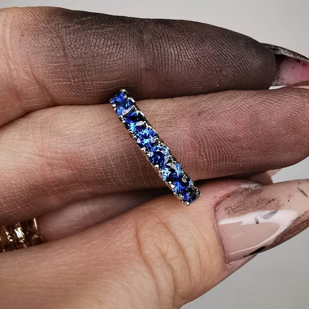 White Gold 1/2 Eternity Ring With Natural Corn Flower Sapphire