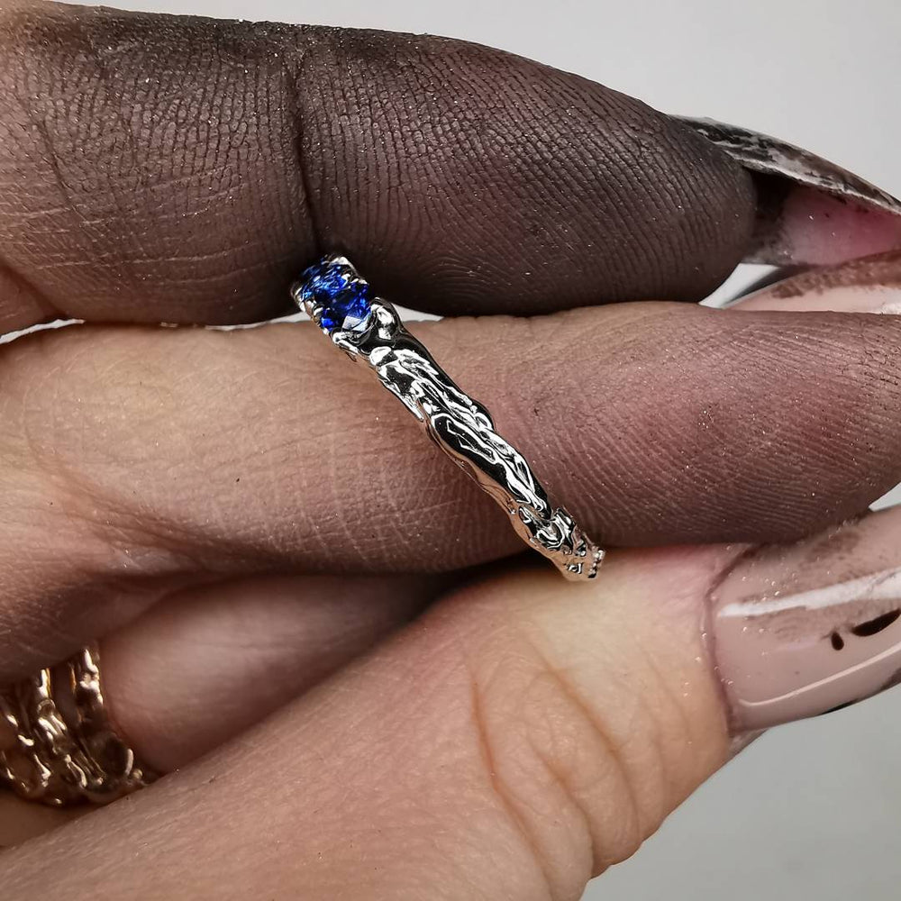 White Gold 1/2 Eternity Ring With Natural Corn Flower Sapphire
