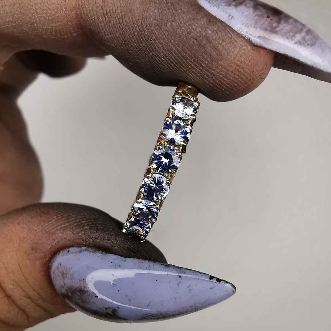 Geltono Aukso 1/2 Eternity Žiedas Su 3mm Natūraliais Mėlynais Safyrais