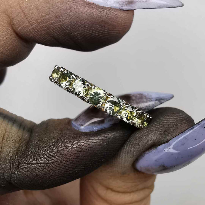 Yellow Gold 1/2 Eternity Ring With Natural Green 3mm Sapphires