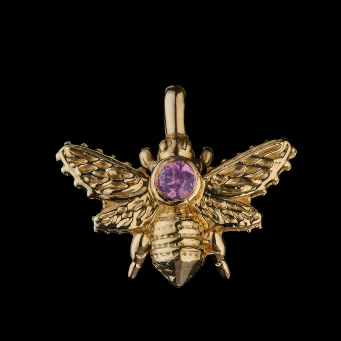 Yellow  Gold Bee Pendant With Opalesq Sapphire