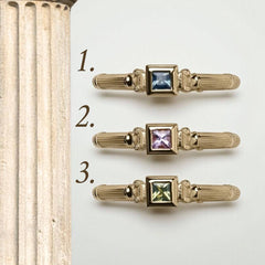 Yellow Gold Column Princess Ring With 3mm Sapphires
