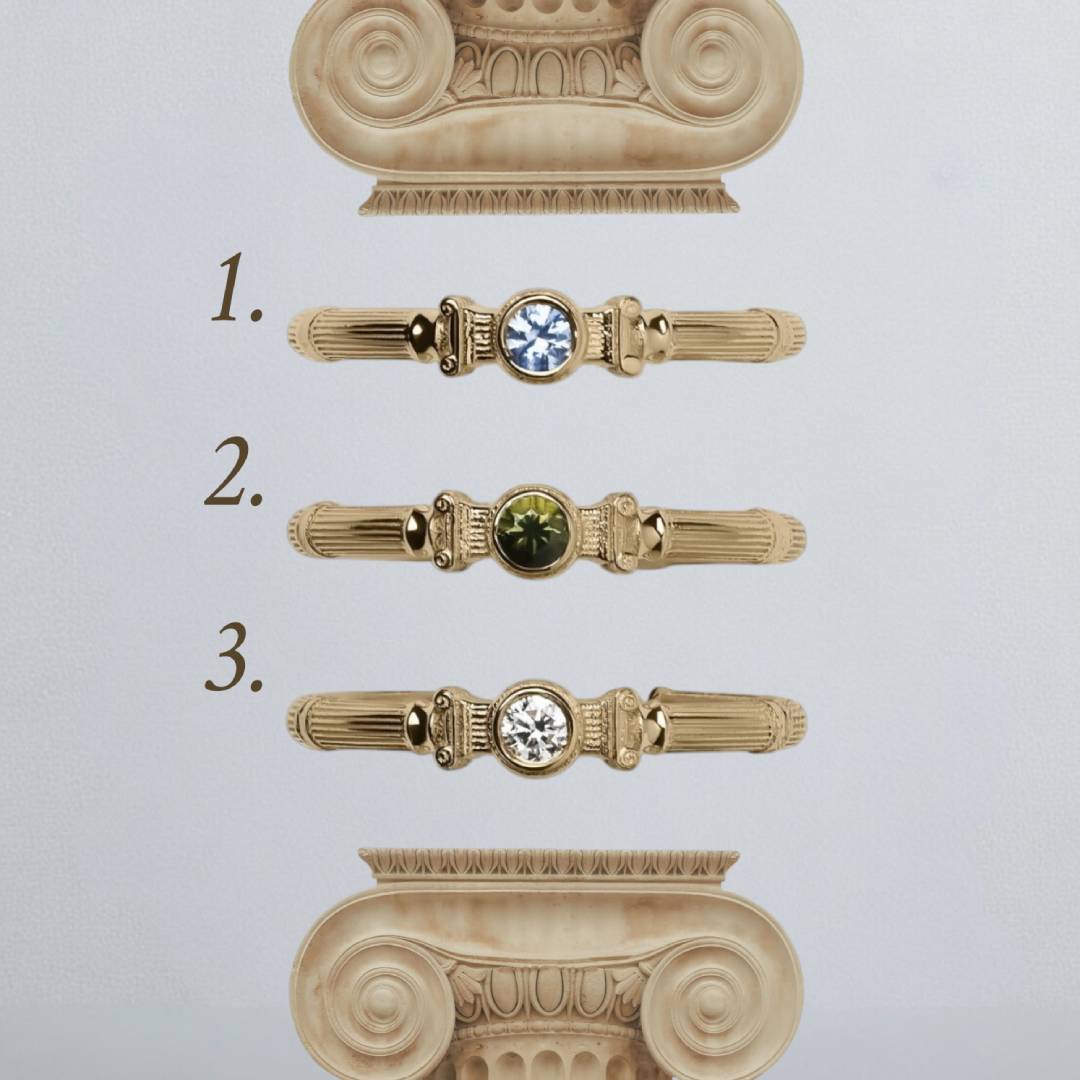  Geltono Aukso Column Midi Žiedas Su Safyrais ir Deimantais