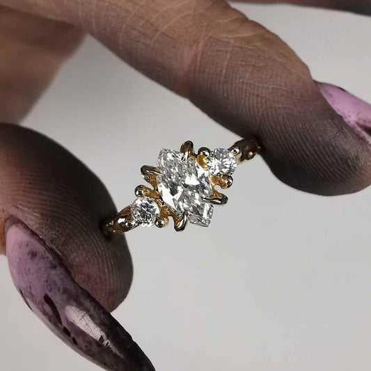 " The Marquise Letter " Yellow Gold Signature Ring With Lab. Diamonds