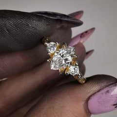 " The Marquise Letter " Yellow Gold Signature Ring With Lab. Diamonds