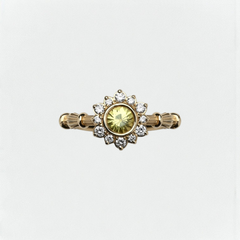 Column Flower Yellow Gold Ring With Sapphire & Lab. Diamonds