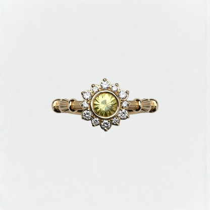 Column Flower Yellow Gold Ring With Sapphire & Lab. Diamonds