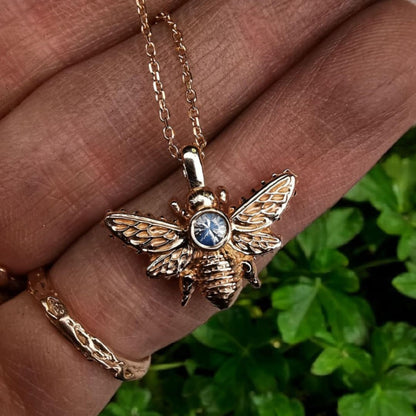 Rose Gold Bee Pendant With Sapphire