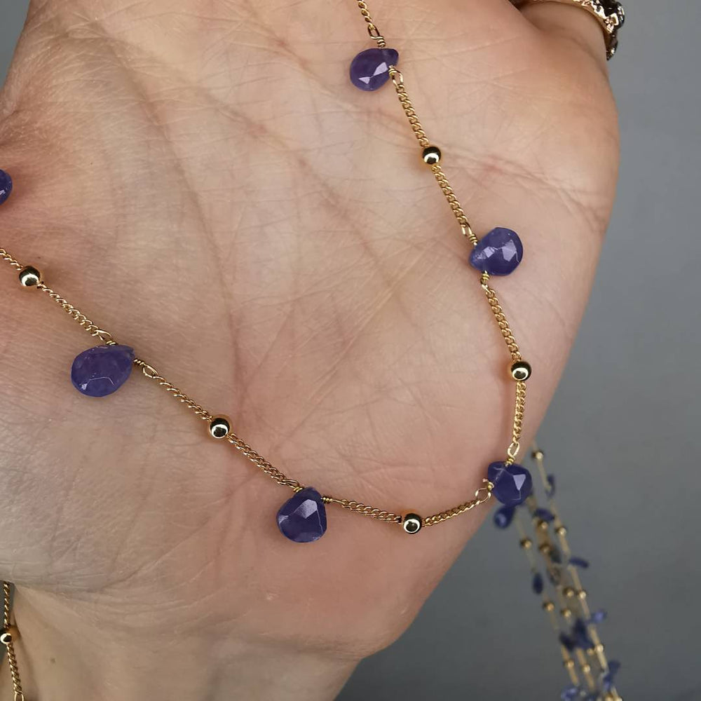 Yellow Gold Plated Silver Necklace With Tanzanite