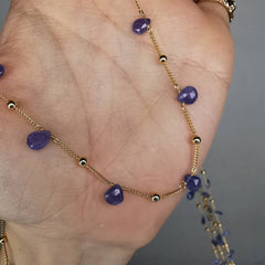 Yellow Gold Plated Silver Necklace With Tanzanite