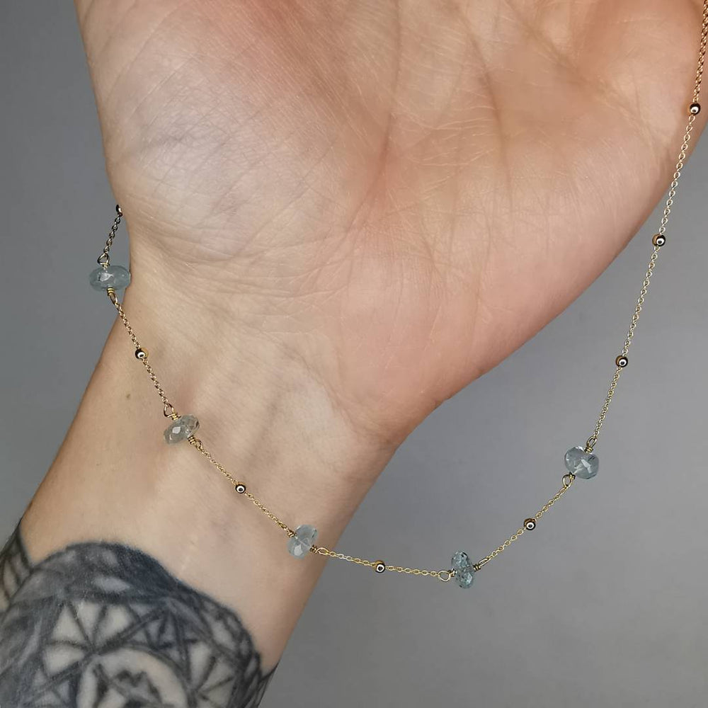 Yellow Gold Plated Silver Necklace With Aquamarine