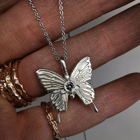 Silver Butterfly With Sapphire