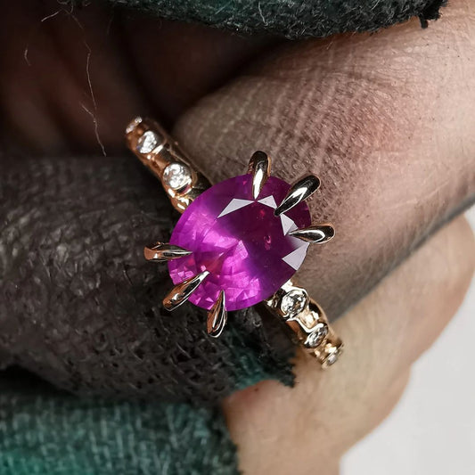 Rose Gold Ring With Opalesque Sapphire & Diamonds