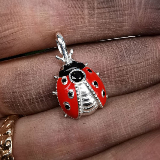 Silver Ladybug With Spinel