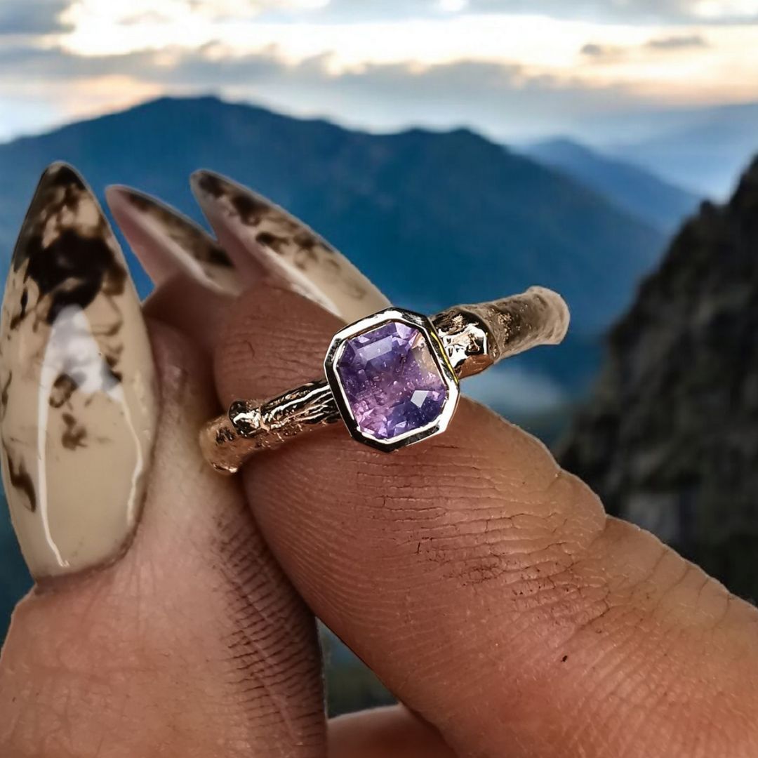 Rose Gold Branch Ring With Pink Sapphire