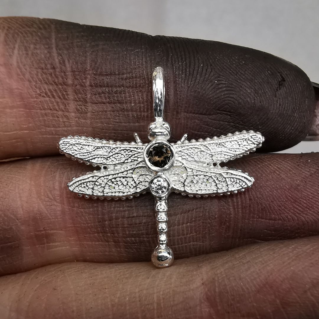 Silver Dragonfly With Different Stones & Lab. Moissanite