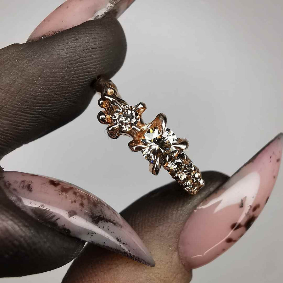 Rose Gold Ring With Natural Champagne & Cognac Diamonds
