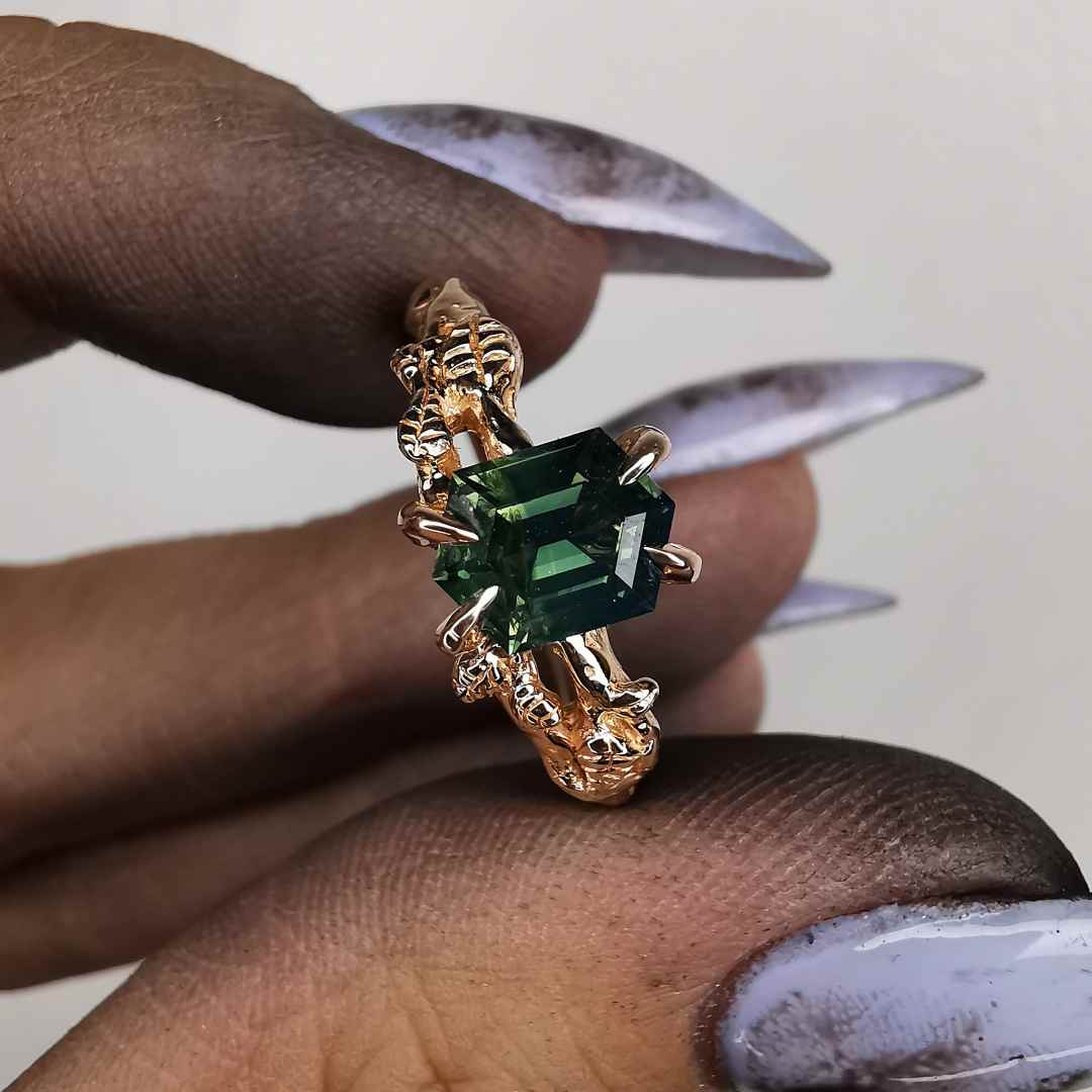Forest Rose Gold Ring With Green Sapphire