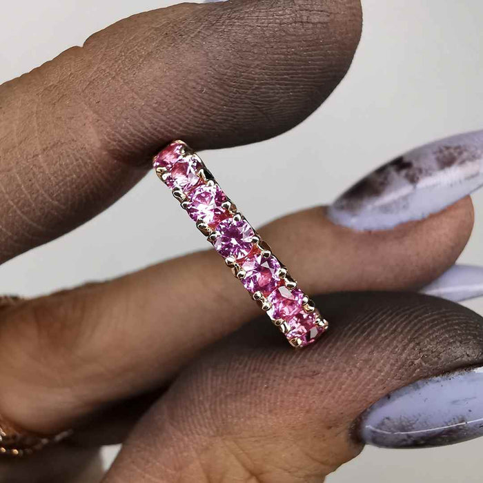 Rose Gold 1/2 Eternity Ring With 3mm Natural Pink Sapphires