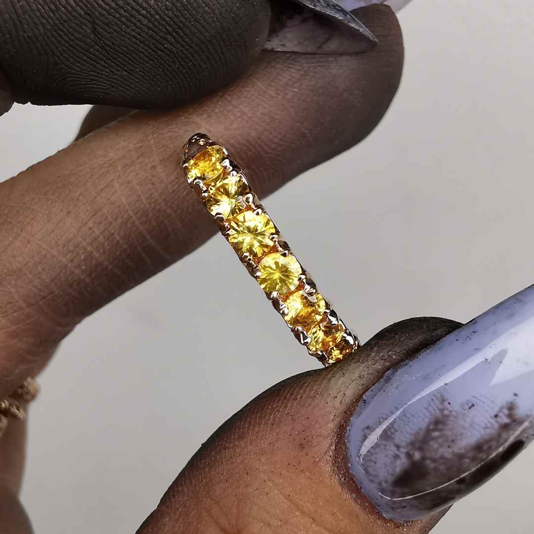 Rose Gold 1/2 Eternity Ring With 3mm Natural Yellow Sapphires