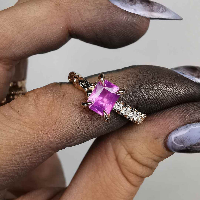 Megan Rose Gold Ring With Pink Sapphire & Diamonds