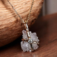 Rose Gold Pendant With Rock Crystal & Lab. Diamond