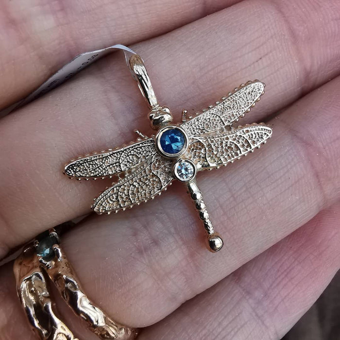 Rose Gold Dragonfly With Sapphire & Lab. Diamond