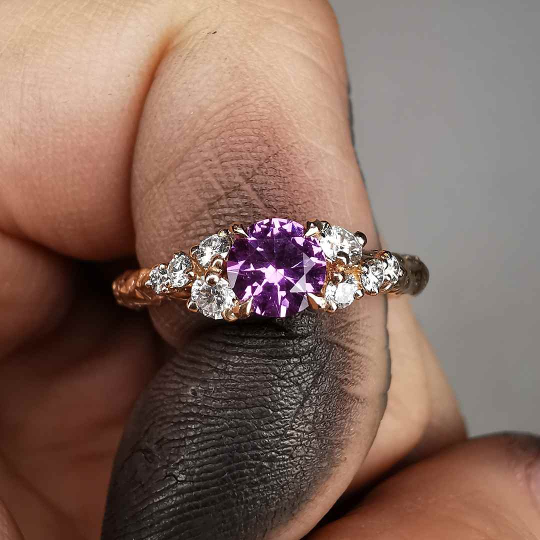 Rose Gold Signature Ring With  Lab. Alexandrite & Diamonds