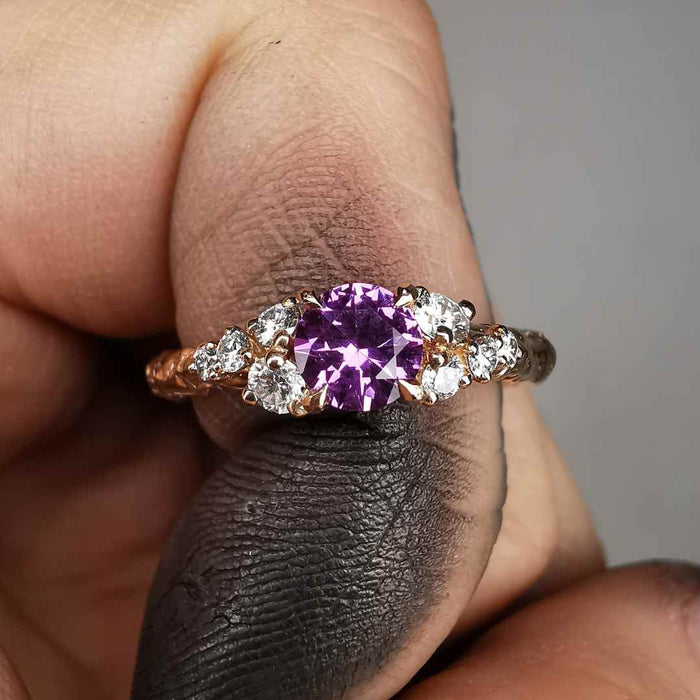Rose Gold Signature Ring With  Lab. Alexandrite & Diamonds
