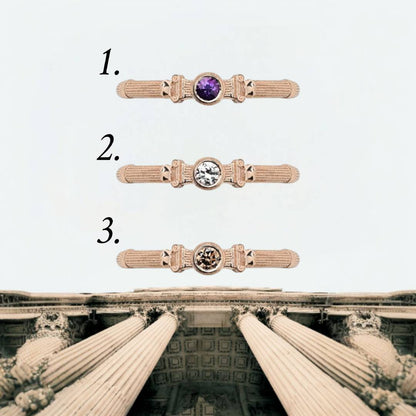 Rose Gold Column Midi Ring With 3mm Sapphires And Cognac Diamond