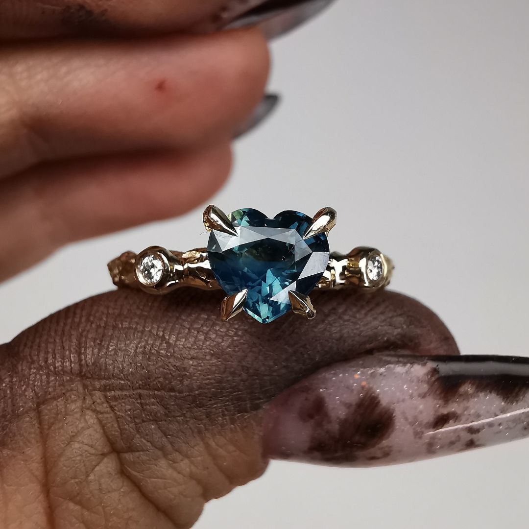 Yellow Gold Signature Ring With Opalescent Sapphire & Diamonds