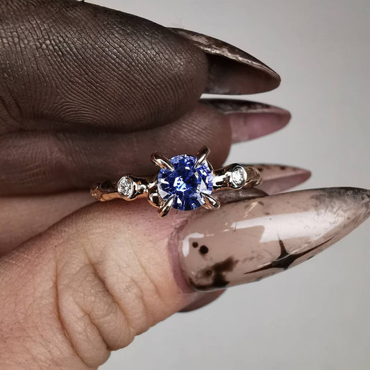 Rose Gold Signature Ring With Natural Sapphire And Diamonds