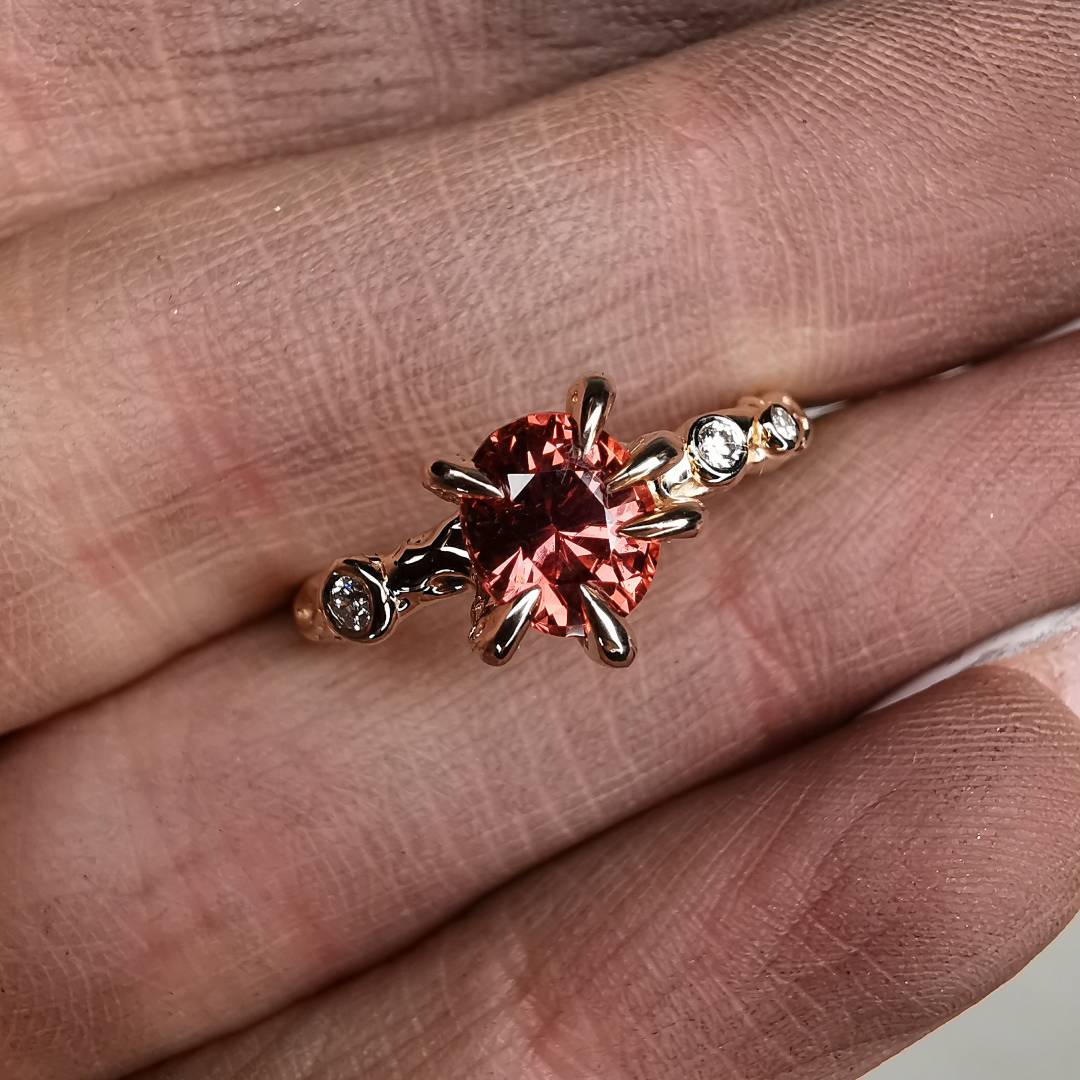 Rose Gold Signature Ring With Malaya Garnet & Natural Diamonds