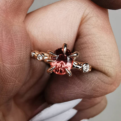 Rose Gold Signature Ring With Malaya Garnet & Natural Diamonds