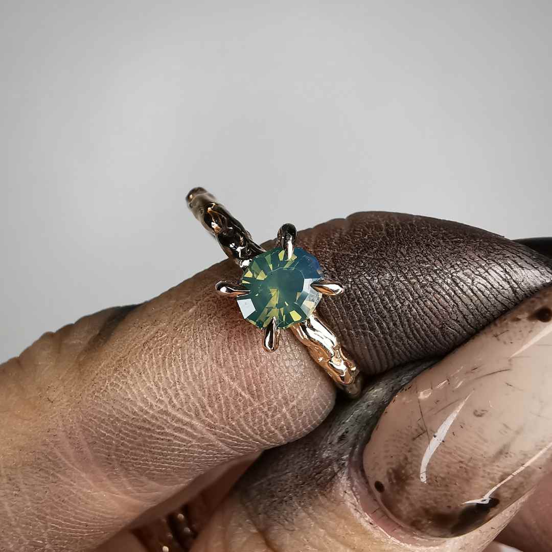 Rose Gold Signature Ring With Opalescent Sapphire