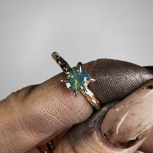 Rose Gold Signature Ring With Opalescent Sapphire