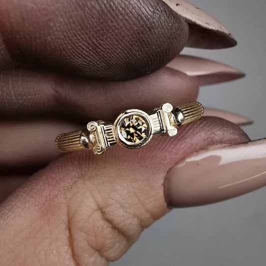 Yellow Gold Column Midi Ring With 3mm Cognac Diamond