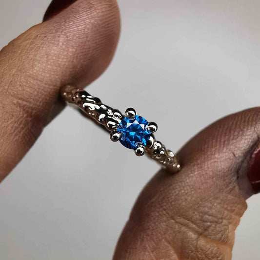 White Gold Ring With Blue Natural Diamond