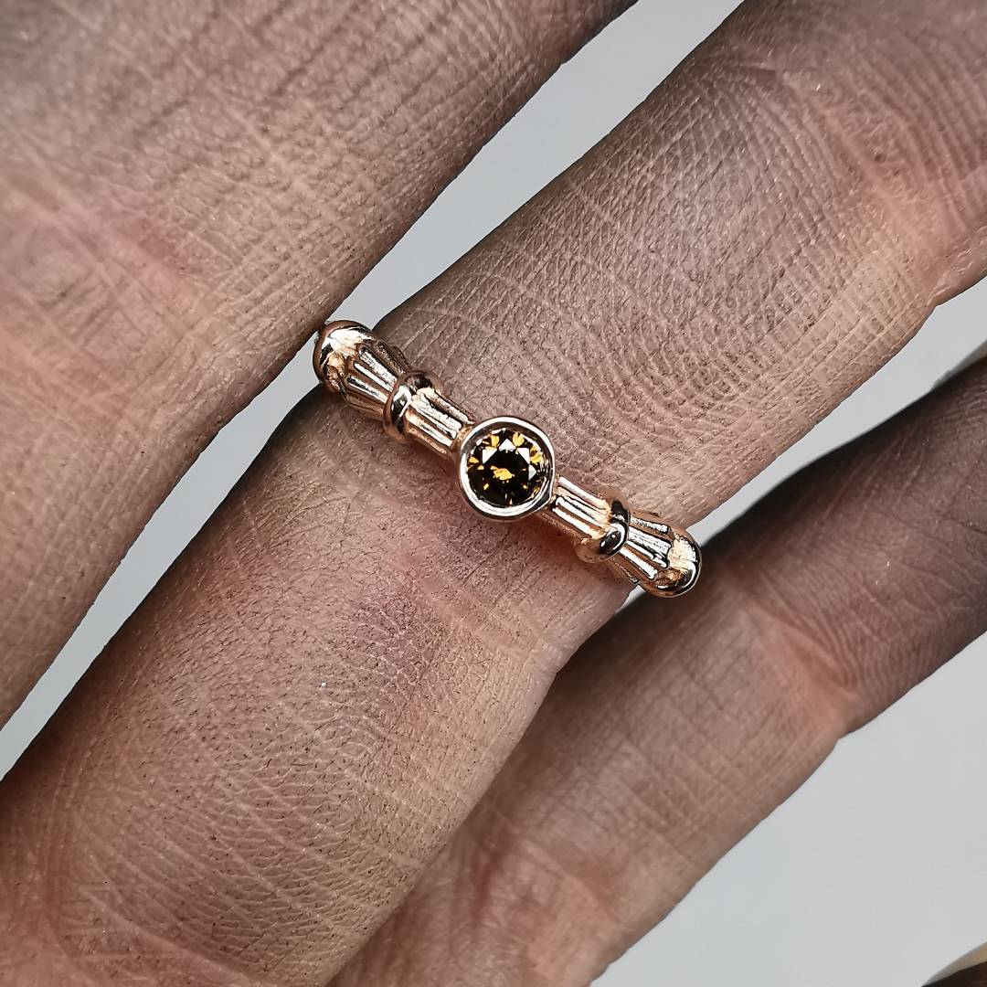 Column Midi Rose Gold Ring With Diamond