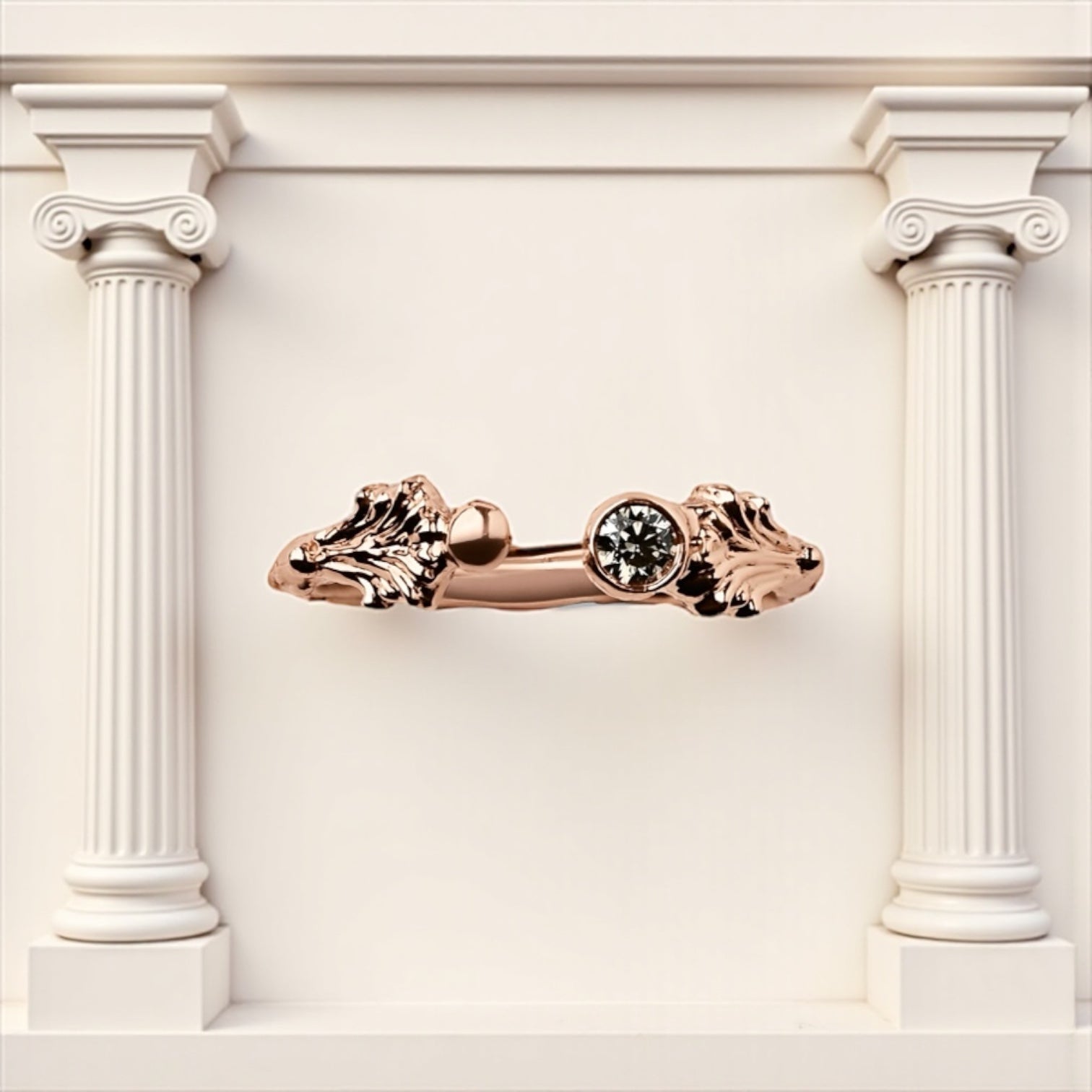 Rose Gold Column  Midi Ring With 3mm Natural Cognac Diamond