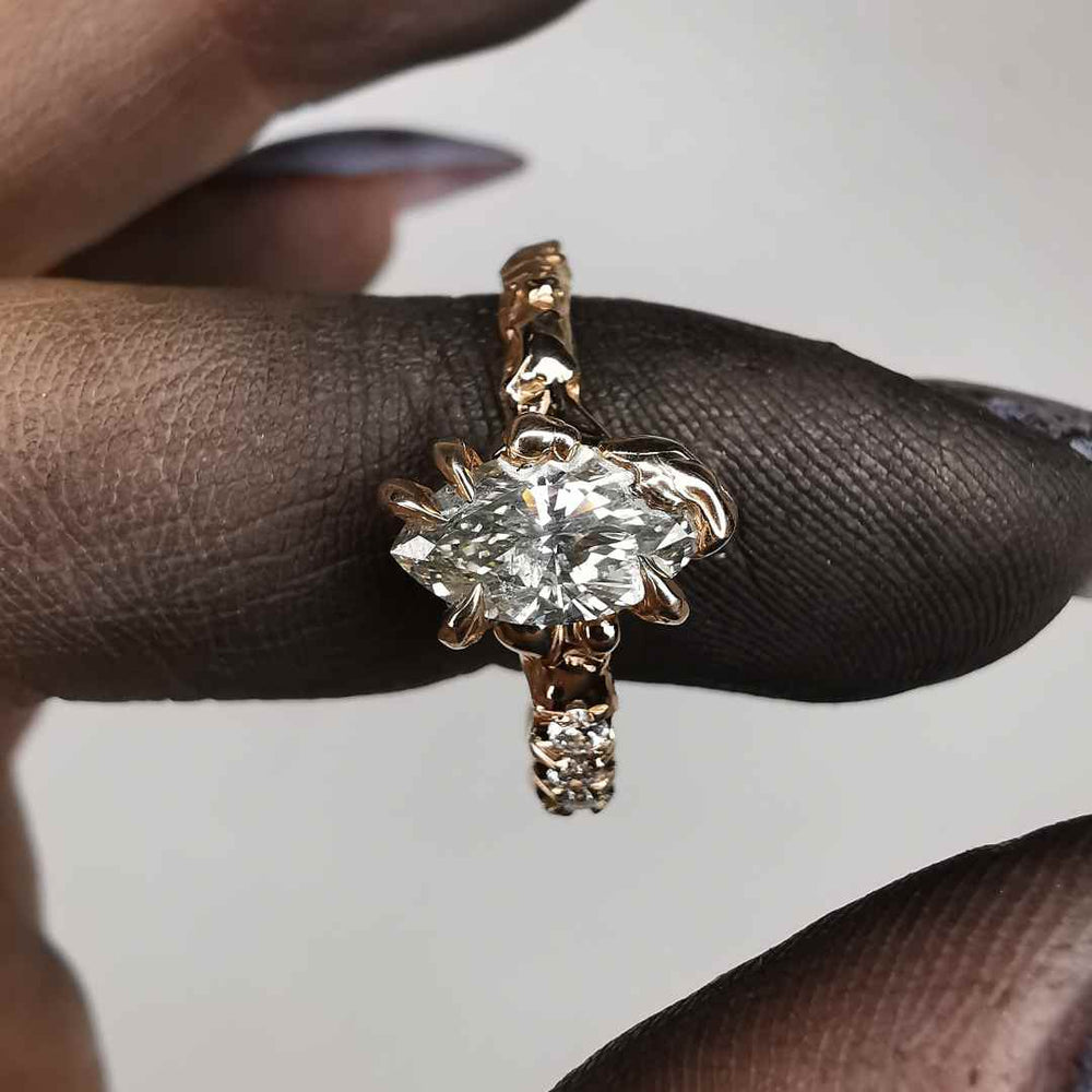 Rose Gold Ring With Champagne & White  Diamonds
