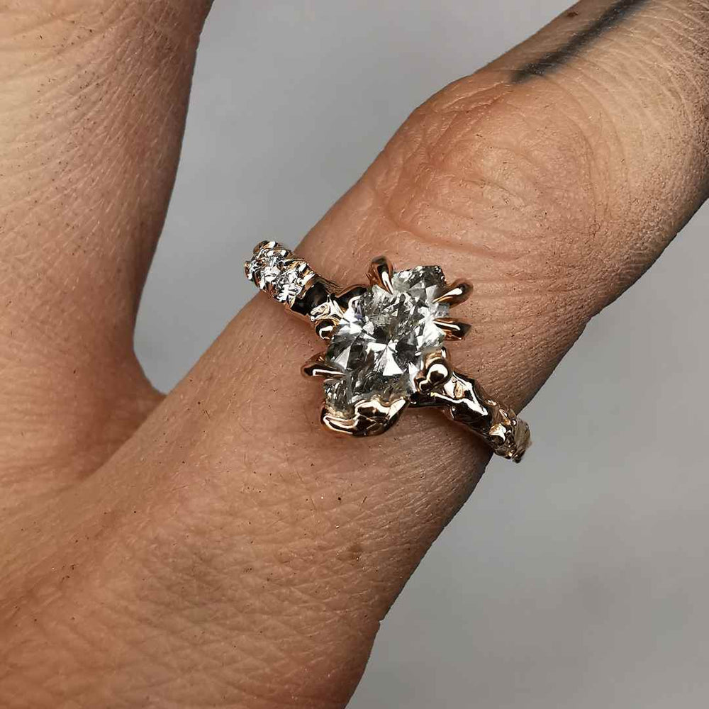 Rose Gold Ring With Champagne & White  Diamonds
