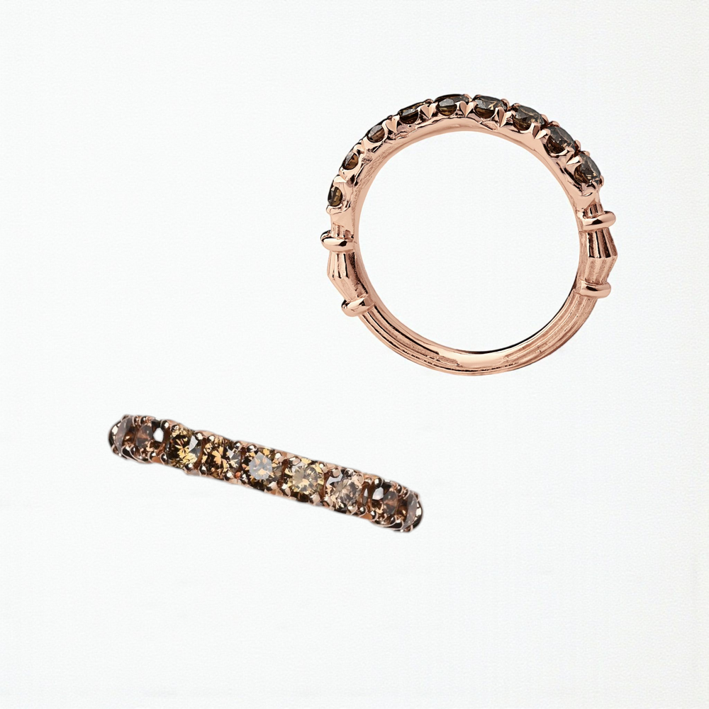 Column I/2 Eternity Rose Gold Ring With 3mm Cognac Diamonds