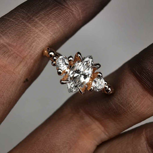 " The Marquise Letter " Rose Gold Ring With Lab. Diamonds