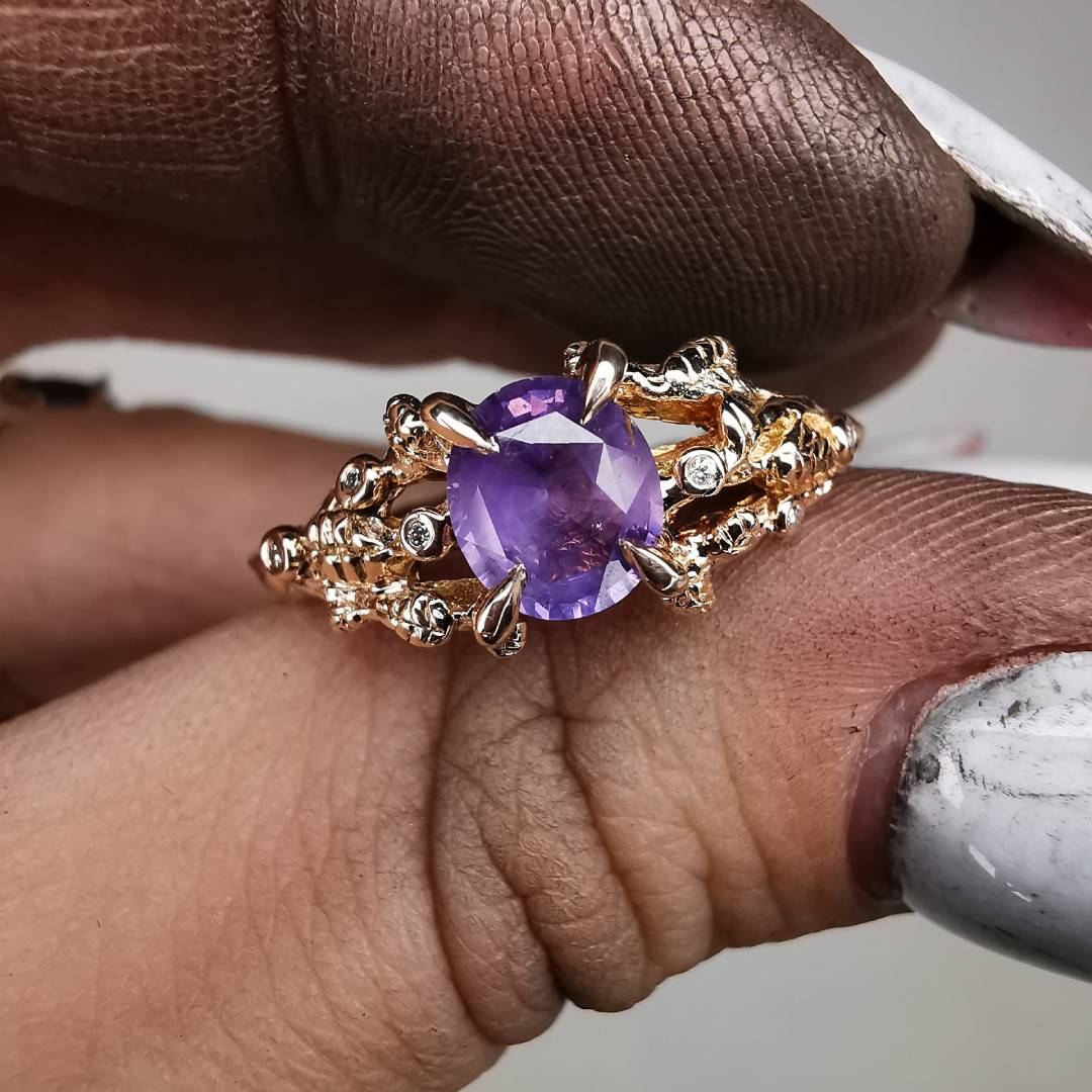 Rose Gold Signature Ring With Natural Sapphire & Diamonds