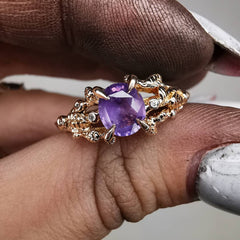 Rose Gold Signature Ring With Natural Sapphire & Diamonds
