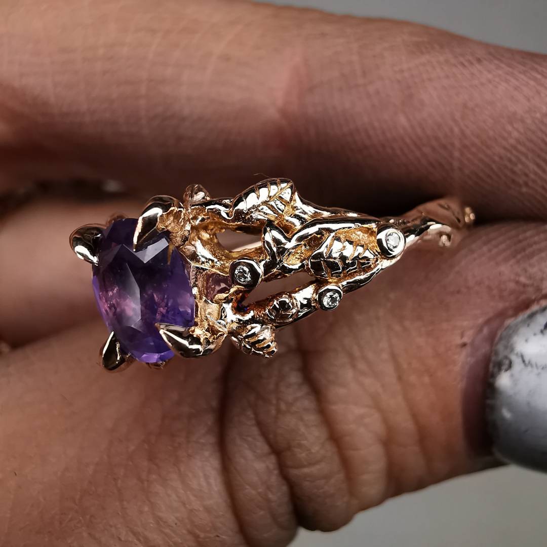 Rose Gold Signature Ring With Natural Sapphire & Diamonds