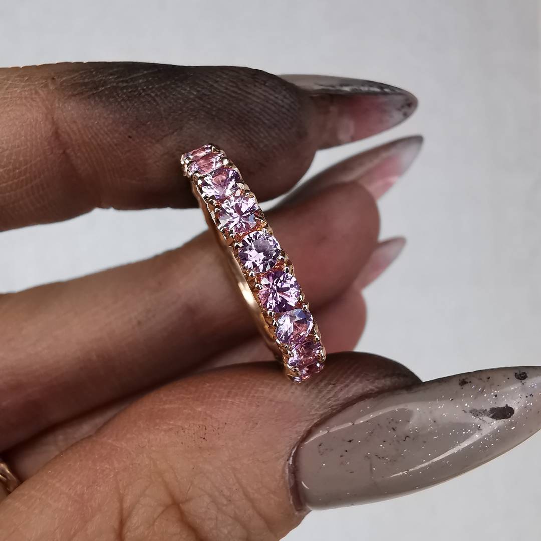 1/2 Eternity Band Rose Gold Ring With Sapphires