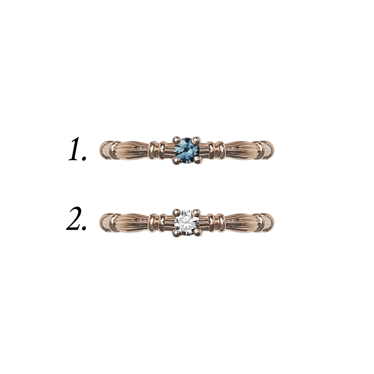Column IV Rose Gold Rings With 3.5mm Sapphires and Lab. Diamond