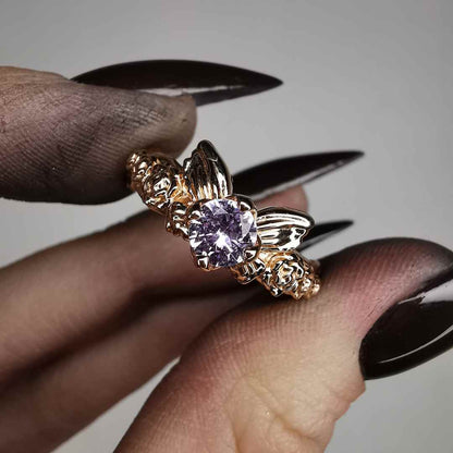 " Elfic Wings " Rose Gold Ring With Sapphire